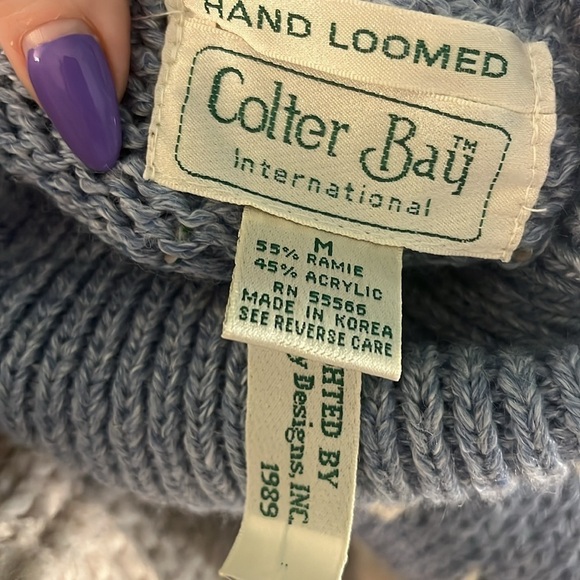 Vintage Colter Bay Turtleneck Sweater NWT Hand Loomed Blue Floral Ramie Medium - Picture 6 of 9